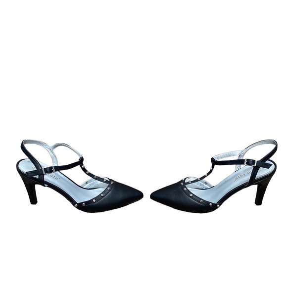 David Tate Black Valencia Leather Slingback Pumps, Black Leather Heels - Picture 8 of 12